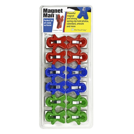 The Pencil Grip Magnet Man Magnetic Clip, Assorted Colors, Clamshell, 12PK TPG-13212P